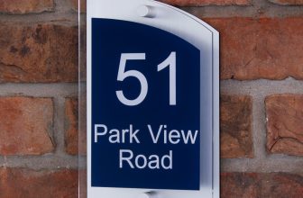 Double Layer Acrylic House Sign - Curved Rectangle - Navy/Stainless Steel Effect