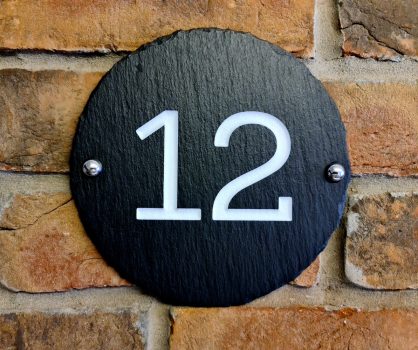 Round Rustic Slate House Number personalised with your number 18cm