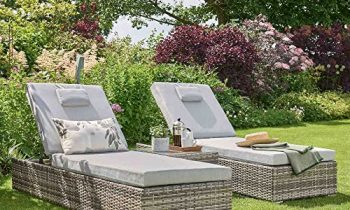 Homesdirect365 Grey Rattan Lounger Set | Garden Chairs | Sun Loungers for Garden | Patio Chairs | Outdoor Chairs | Sunloungers | Rattan Sun Loungers | Folding Sun Lounger | Garden Recliner