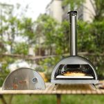 Vintage Gourmet® Table Top Portable Outdoor Pizza Oven Premium Stainless Steel Wood Charcoal Fired includes square Pizza Baking Stone Ready to Cook 15min Hopper Box Ideal for Hardwood Pellets