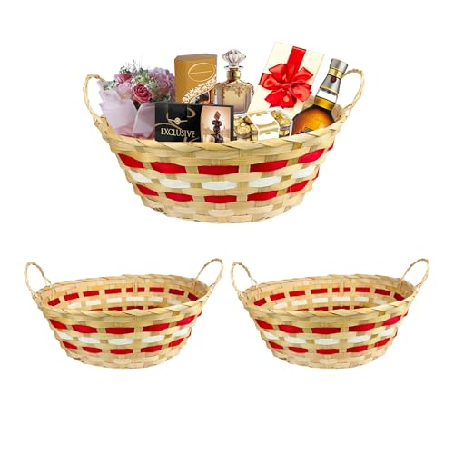 ADEPTNA Set of 2 Oval Christmas Wicker Baskets with Handles Premium Handmade - Natural Bamboo Hampers, Ideal for Gift Presentation, Durable Perfect for Festive Decorations, Unique Gift Xmas (NATURAL)