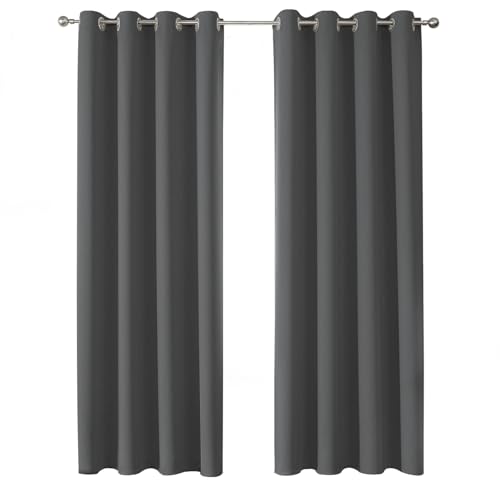 CUCRAF Blackout Curtains for Bedroom Dark Grey Curtains 2 Panels, Thermal Curtains for Living Room, Eyelet Black Out Curtains as Soundproof Room Dividers W46 x L54