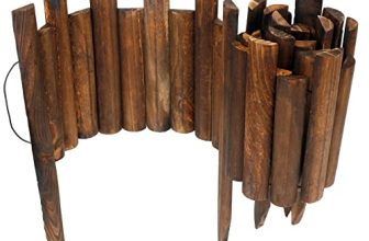 JonesHouseDeco Garden Wooden Fence Burnt Wood Finish Total 35cm Height 120cm Long Lawn & Flower Bed Edging Flexible Decorative Border Fence #K650A01