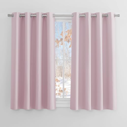 PONY DANCE Girls Bedroom Curtains 54 Drop Pink Blackout Thermal Insulated Curtains Eyelet Short Blackout Window Curtains for Nursery/Kids Bedroom, 2 Panels, W46 X L54, Pink