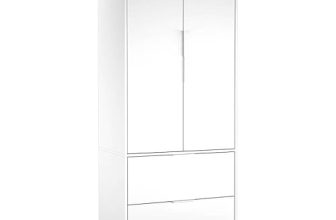 URBNLIVING 2 Door 2 Drawer Minimalist Bedroom White Wardrobe Storage & Hanging Rail Modern Furniture with Clothes Shelf for Home Organiser Unit 179cm H x 74cm W x 50cm D